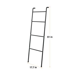 LEGUANG Towel Rack Blanket Ladder Holder, Wall Leaning Metal Holder Rack, for Living Room Bedroom Bathroom Decorative Outdoor Pool - 4 Tiers - Black