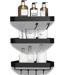 3 pack shower caddy with hooks, adjustable shower corner caddy rack storage shelves, adhesive shower caddies basket shampoo holder hanging, shower shelf basket bathroom/kitchen spice organizer-black