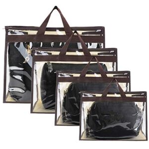 handbag organizer dust bags transparent hanging purse organizer wallet storage bag 4pack for hanging closet with handle and zipper handbag (coffee)