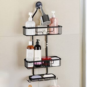 smusei shower caddy over shower head aluminum shower organizer hanging bathroom shower shelves for inside shower 3 tier shower racks with hooks and shampoo soap razor holder - black