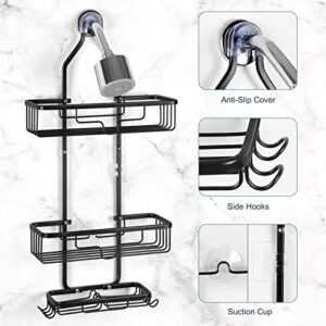 smusei Shower Caddy Over Shower Head Aluminum Shower Organizer Hanging Bathroom Shower Shelves for Inside Shower 3 Tier Shower Racks with Hooks and Shampoo Soap Razor Holder - Black