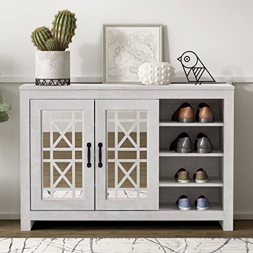 Galano Isadora 16 Pair Shoe Cabinet with 2 Door with Shelves - Modern Shoe Rack - Standing Shoe Cabinet - Shoe Storage with Doors - Shoe Organizer for Home - Dusty Grey Oak