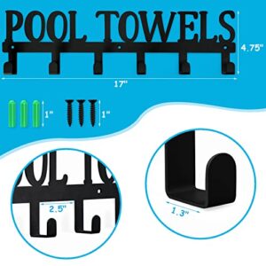 Pool Towel Rack Outdoor Towel Drying Rack Beach Towel Holder Poolside Towel Storage Wall Mounted Metal Hooks for Bath Towel, Robe Swimsuit, Coat, Bag, Keys