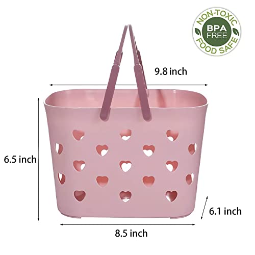 Anyoifax 2 Pack Portable Shower Caddy Tote Plastic Storage Basket with Handle Box Organizer Bin for Bathroom, Pantry, Kitchen, College Dorm, Garage, Set of 2 - Pink & Grey