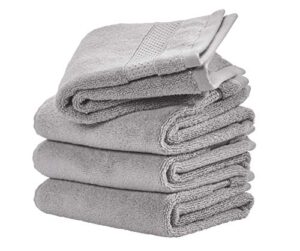 idesign spa hand towel with hanging loop, 100% cotton soft absorbent machine washable towel for bathroom, shower, tub - set of 4, gray