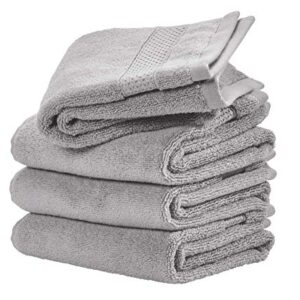 iDesign Spa Hand Towel with Hanging Loop, 100% Cotton Soft Absorbent Machine Washable Towel for Bathroom, Shower, Tub - Set of 4, Gray