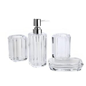holyfire bathroom accessory set, 4-piece decorative clear acrylic bathroom decor accessories set, soap dispenser, soap dish, toothbrush holder, toothbrush cup, clear