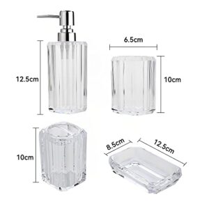 Holyfire Bathroom Accessory Set, 4-Piece Decorative Clear Acrylic Bathroom Decor Accessories Set, Soap Dispenser, Soap Dish, Toothbrush Holder, Toothbrush Cup, Clear