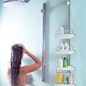 Elenens 4-Layer Retractable Bathroom Corner Tension Shower Caddy with Stainless Steel Pole, Ivory White