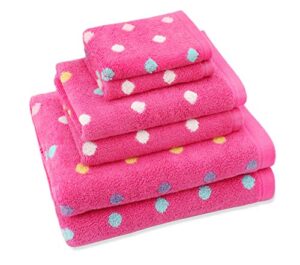 original kids 6 piece towel set - bath time sugar & spice - 2 bath towels, 2 hand towels, 2 washcloths in bonus tote bag - 100% cotton jacquard soft absorbent pool beach towel gift - pink multicolor