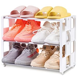 nihome 3-tier stackable shoe rack organizer - adjustable, lightweight and expandable for small spaces, holds 6 pairs, ideal for closet, hallway, entryway, bedroom (white)