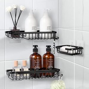 ibition shower caddy, 3-pack adhesive bathrooom organizer,shower shelves for inside shower with soap dish,rustproof wall-mounted shower accessories, black