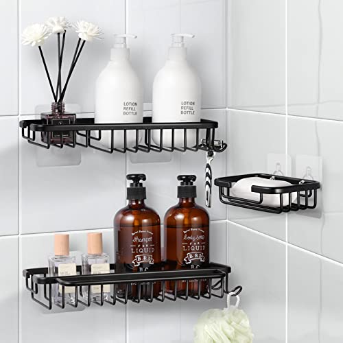 IBITION Shower Caddy, 3-Pack Adhesive Bathrooom Organizer,Shower Shelves for Inside Shower with Soap Dish,Rustproof Wall-Mounted Shower Accessories, Black