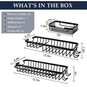 IBITION Shower Caddy, 3-Pack Adhesive Bathrooom Organizer,Shower Shelves for Inside Shower with Soap Dish,Rustproof Wall-Mounted Shower Accessories, Black