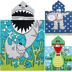 3 pack kids hooded towel 47 x 24 inch baby beach bath towel for girls boys thicker toddler swim towels ponchos with hood cotton pool bath towels poncho for 1-7 years (shark, astronaut)