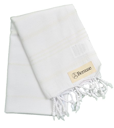 Bersuse 100% Cotton Anatolia Turkish Hand Towel - 23x43 Inches, White