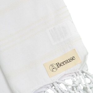 Bersuse 100% Cotton Anatolia Turkish Hand Towel - 23x43 Inches, White