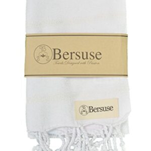 Bersuse 100% Cotton Anatolia Turkish Hand Towel - 23x43 Inches, White