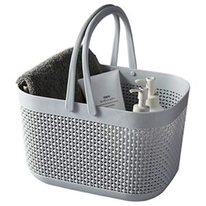 feoowv plastic bathroom storage basket with handle, for storing bathroom body wash, shampoo, conditioner, lotion (grey, 1pc)