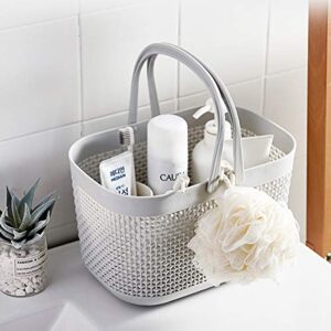 FEOOWV Plastic Bathroom Storage Basket with Handle, for Storing Bathroom Body Wash, Shampoo, Conditioner, Lotion (Grey, 1Pc)