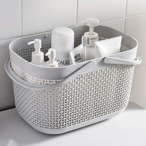 FEOOWV Plastic Bathroom Storage Basket with Handle, for Storing Bathroom Body Wash, Shampoo, Conditioner, Lotion (Grey, 1Pc)