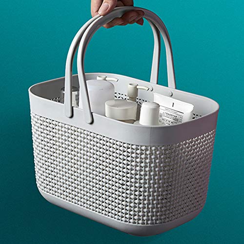 FEOOWV Plastic Bathroom Storage Basket with Handle, for Storing Bathroom Body Wash, Shampoo, Conditioner, Lotion (Grey, 1Pc)
