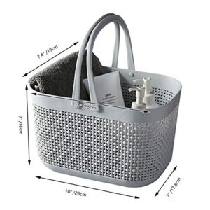 FEOOWV Plastic Bathroom Storage Basket with Handle, for Storing Bathroom Body Wash, Shampoo, Conditioner, Lotion (Grey, 1Pc)