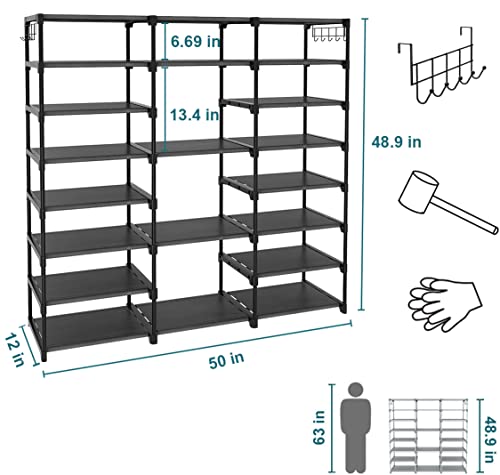 VIZUN 8 Tier Large Shoe Rack Organizer, 45-50 Pair Shoes Boots Storage, Metal Shoe Shelf Closet, Sturdy Heavy Duty Shoe Tower for Entryway Garage Living Room