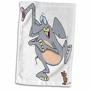 3drose dooni designs random toons - funny elephant afraid of mouse - towels (twl-104045-1)