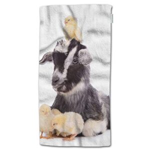 HGOD DESIGNS Hand Towel Animal,Farm Animals Cute Newborn Goat and Chickens Hand Towel Best for Bathroom Kitchen Bath and Hand Towels 30" Lx15 W