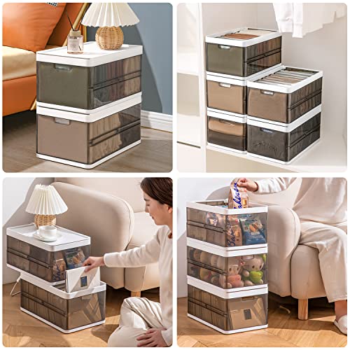 GUDEMAY Stackable Wardrobe Clothes Organizer with Lid, 9 Grids Clothing Drawer Organizer, Slideable Storage Bins for Clothes, Plastic Foldable Closet Storage & Organization Systems (L-3Pack)