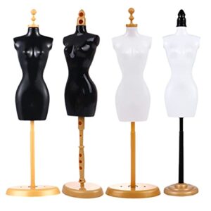 exceart miniature toys 4pcs doll dress form clothing clothes displaying racks mannequin model stands girl plastic demountable display support doll accessories (white black) maniquin