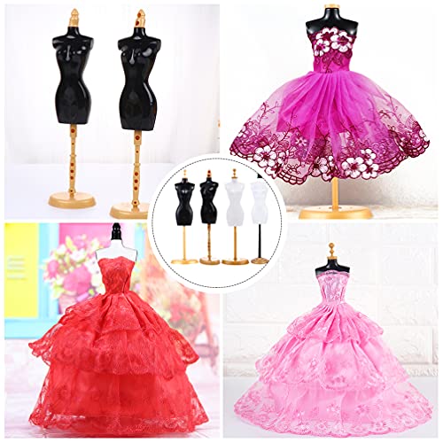 EXCEART Miniature Toys 4pcs Doll Dress Form Clothing Clothes Displaying Racks Mannequin Model Stands Girl Plastic Demountable Display Support Doll Accessories (White Black) Maniquin
