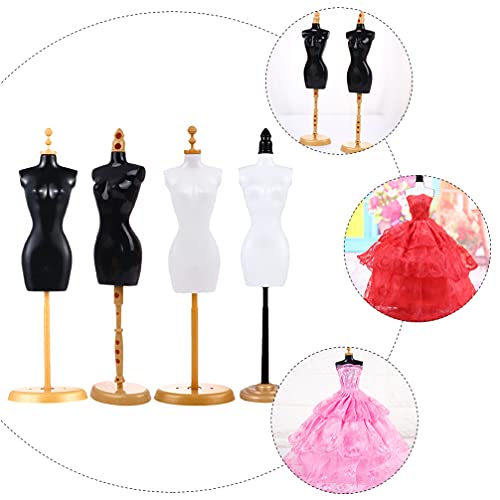 EXCEART Miniature Toys 4pcs Doll Dress Form Clothing Clothes Displaying Racks Mannequin Model Stands Girl Plastic Demountable Display Support Doll Accessories (White Black) Maniquin