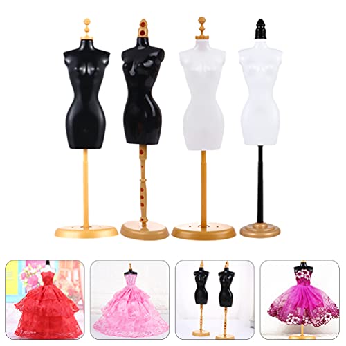 EXCEART Miniature Toys 4pcs Doll Dress Form Clothing Clothes Displaying Racks Mannequin Model Stands Girl Plastic Demountable Display Support Doll Accessories (White Black) Maniquin
