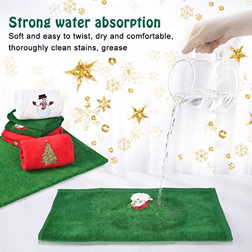 Armyte Christmas Hand Towels, 100% Cotton Bathroom Kitchen Washcloths, Wash Basin Towels 12 x 18, Christmas Holiday, Dish Towels for Drying, Cleaning, Cooking & Baking (3 Set: Red, White, Green)