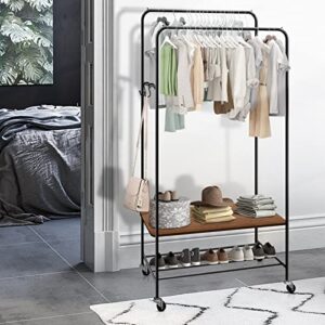 Garment Rack Clothes Racks for Hanging Clothes, Portable Rolling Clothes Hanger Rack, Freestanding Clothes Rack, Multi-functional Double Rod Clothing Racks on Wheels for Bedroom, Dressing Room