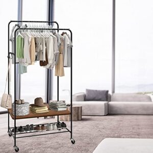 Garment Rack Clothes Racks for Hanging Clothes, Portable Rolling Clothes Hanger Rack, Freestanding Clothes Rack, Multi-functional Double Rod Clothing Racks on Wheels for Bedroom, Dressing Room