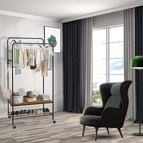 Garment Rack Clothes Racks for Hanging Clothes, Portable Rolling Clothes Hanger Rack, Freestanding Clothes Rack, Multi-functional Double Rod Clothing Racks on Wheels for Bedroom, Dressing Room