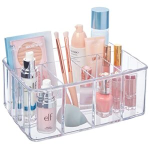 stori 5-compartment clear plastic organizer | rectangular divided makeup and vanity storage bin and office desk caddy | scalloped wall design | made in usa