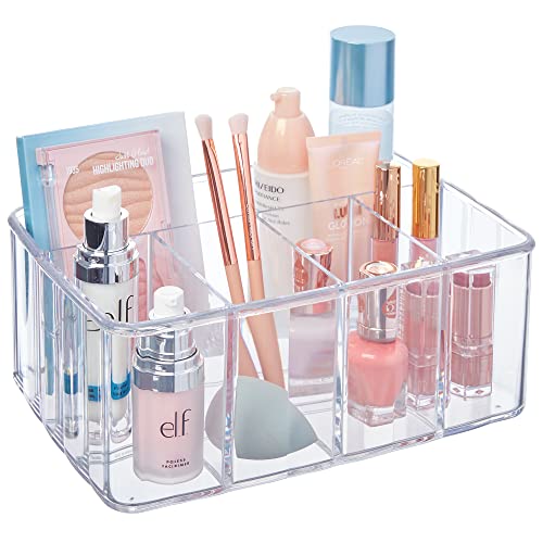 STORi 5-Compartment Clear Plastic Organizer | Rectangular Divided Makeup and Vanity Storage Bin and Office Desk Caddy | Scalloped Wall Design | Made in USA