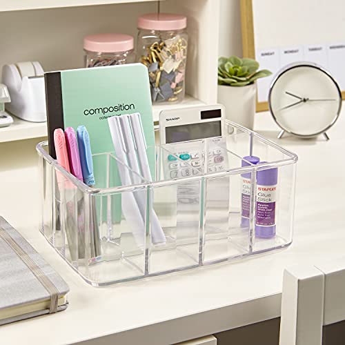 STORi 5-Compartment Clear Plastic Organizer | Rectangular Divided Makeup and Vanity Storage Bin and Office Desk Caddy | Scalloped Wall Design | Made in USA