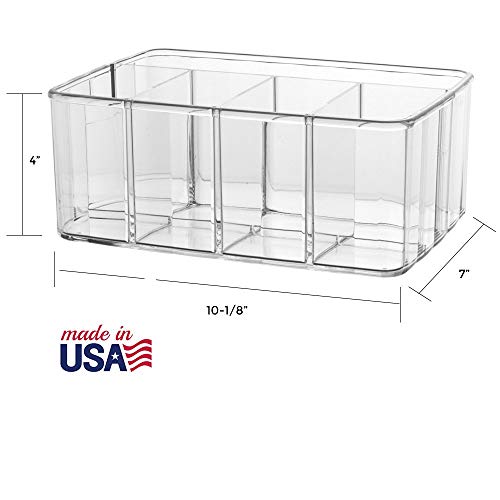 STORi 5-Compartment Clear Plastic Organizer | Rectangular Divided Makeup and Vanity Storage Bin and Office Desk Caddy | Scalloped Wall Design | Made in USA