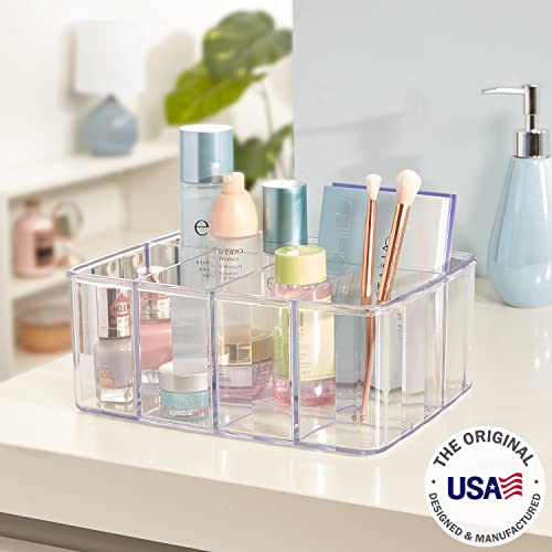 STORi 5-Compartment Clear Plastic Organizer | Rectangular Divided Makeup and Vanity Storage Bin and Office Desk Caddy | Scalloped Wall Design | Made in USA