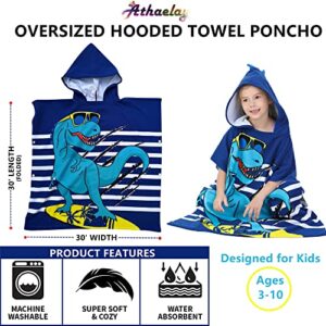 Athaelay Dinosaur Beach Towel with Hood for 3-10 Years Boys and Girls Hooded Towels Bath Robe for Kids with Drawstring Bag