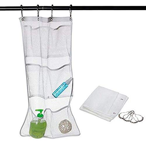 6-Pocket Bathroom Save Space Tub With 4 Rings Shower Hanging Mesh Organizer Caddy Storage Bag Quick Dry Hanging Caddy And Bath Organize