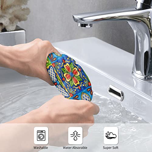 Mexican Talavera Ceramic Tile Pattern Ethnic Folk Premium Extra Soft Bath Hand Towels Washcloth for Home/Beach/Yoga 27.5 X 16 Inches
