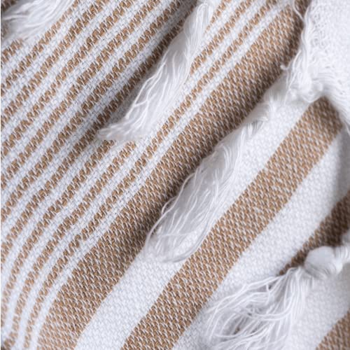 FESHKA Turkish Hand Towels Set of 2-100% Organic Cotton, 18x32 Prewashed Super Absorbent Peshtemal Towel for Hand, Kitchen, Face, Hair, Gym, Dishcloth, Yoga, Tea, Farmhouse Boho Decor (Brown)