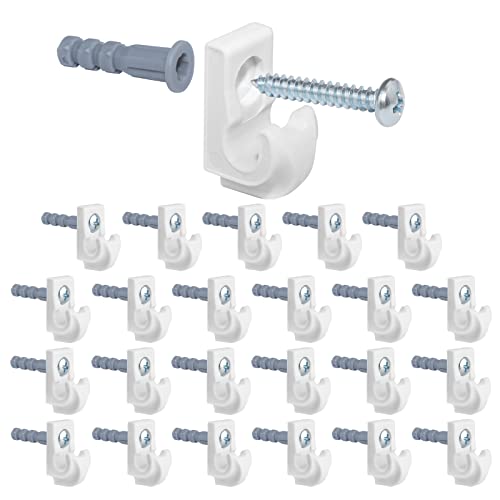 Wire Shelf Loop Clips 24 PCS Plastic Down Wall Clips for Wire Shelving Plastic Wall Closet Shelves Clips Screws and Expansion Tubes Included White