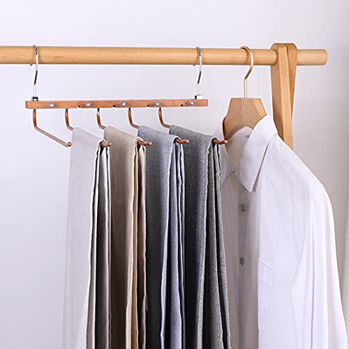 2 Pack Magic Pants Hangers, Space Saving Pant Hangers for Closet Organizer, Heavy Duty Wooden Trousers Hangers (Golden)